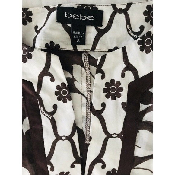 Bebe | Floral V-neck Tunic Size S Brown Silk Cotton Side Split Pullover Shirt - Picture 9 of 9